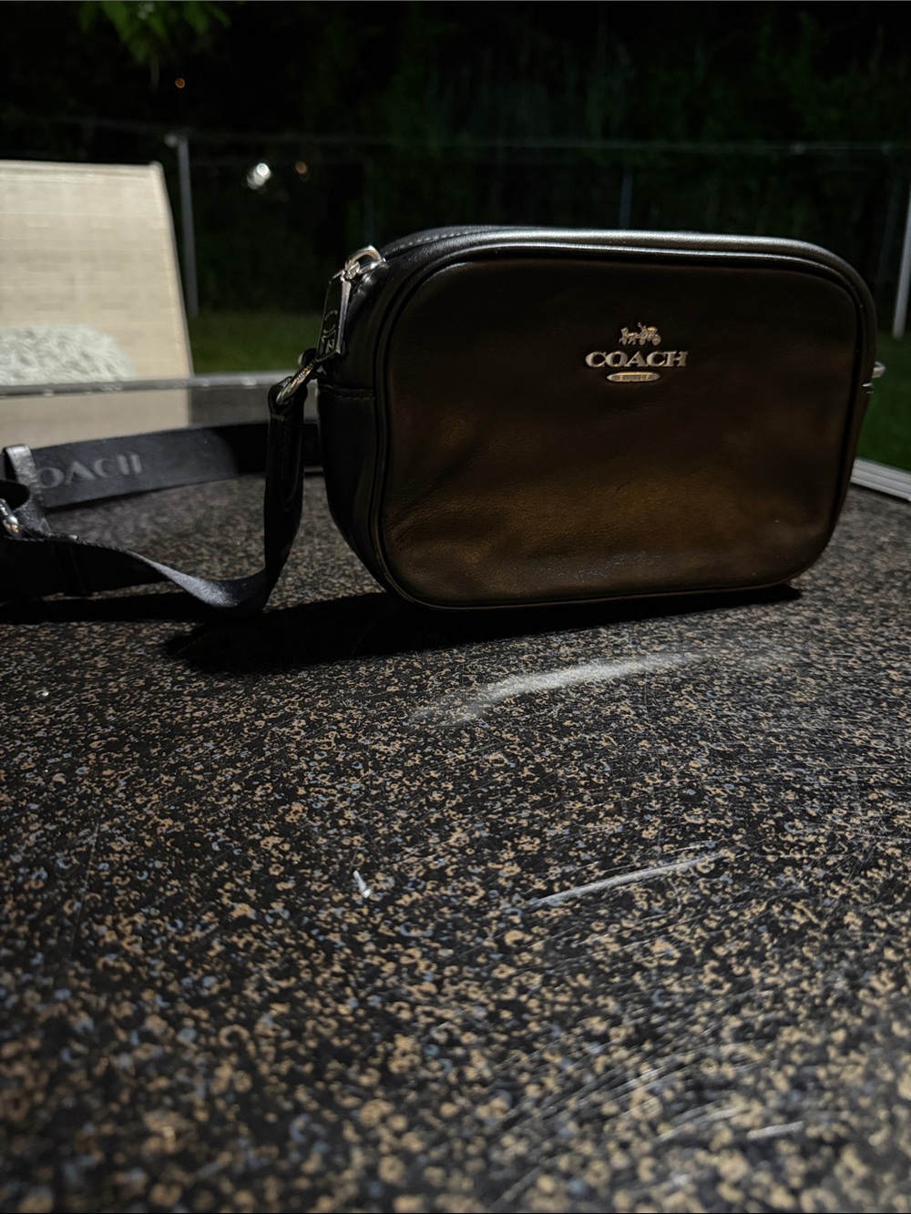 Coach Black Leather Belt Bag with Silver Logo